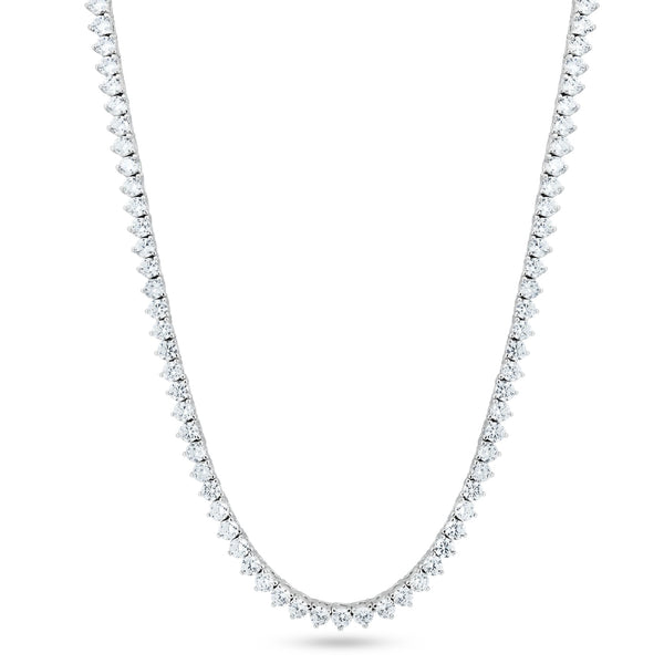 Rhodium Plated 925 Sterling Silver Round CZ Prong Set Tennis Necklace