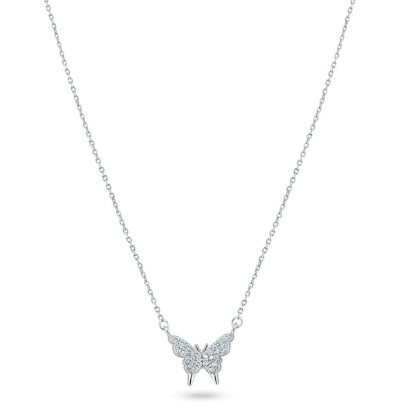 Rhodium Plated 925 Sterling Silver CZ Butterfly Necklace