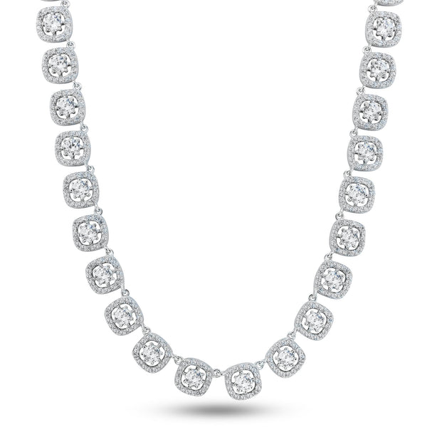 Rhodium Plated 925 Sterling Silver Round Multi CZ Tennis Necklace 7.4mm