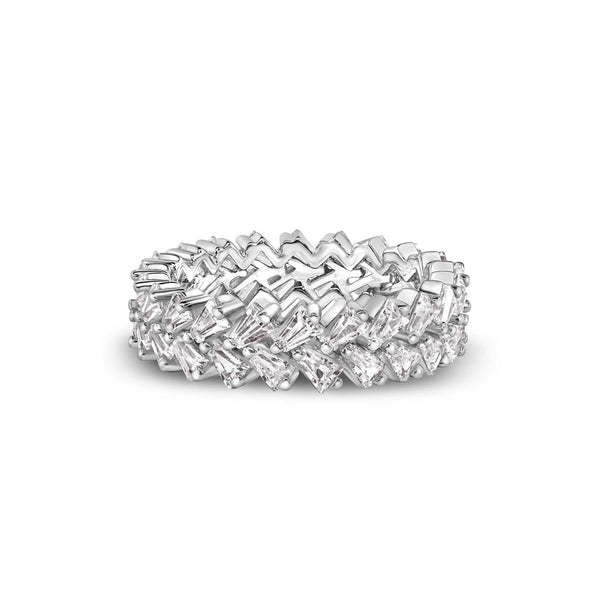 925 Sterling Silver Nickel Free Rhodium Plated Double Eternity Band Baguette CZ Ring