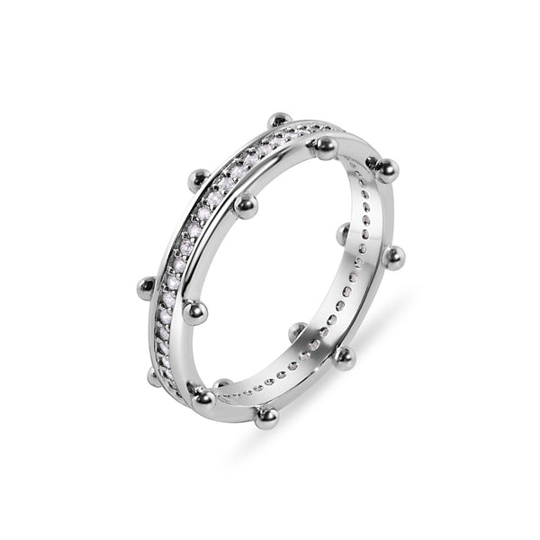 925 Sterling Silver  Rhodium Plated Beaded Eternity Clear CZ 2.5mm Ring