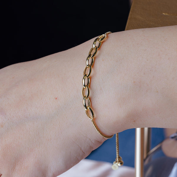 Gold Plated 925 Sterling Silver Link Lariat Bracelet