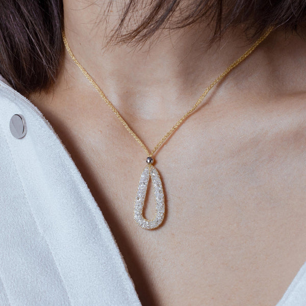 Gold Plated 925 Sterling Silver Mesh Necklace and Dropped Mesh Teardrop with Filled CZ