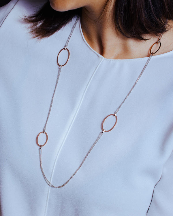 Silver 925 Chain Necklace with Oval Rose Gold Plated Loops