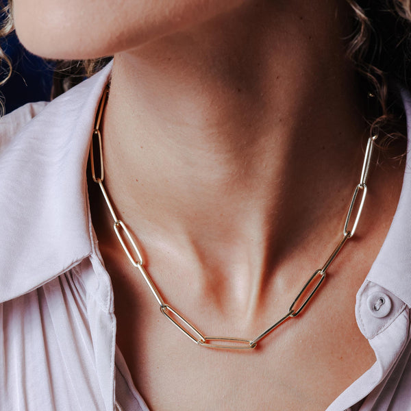 Gold Plated 925 Sterling Silver Adjustable Long 5.5mm Paperclip Necklace