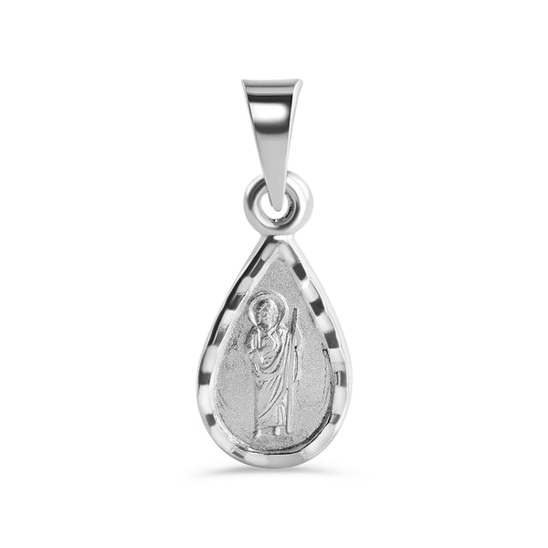 925 Sterling Silver High Polished Diamond Cut Saint Jude Teardrop Pendant
