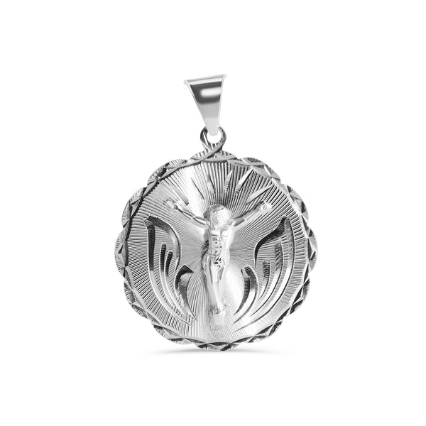 High Polished 925 Sterling Silver DC Round Jesus Christ Pendant