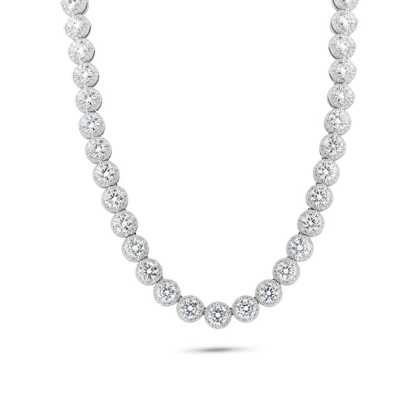 Rhodium Plated 925 Sterling Silver Moissanite Stone Halo Tennis Necklace