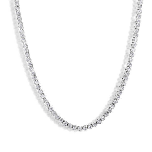 Rhodium Plated 925 Sterling Silver Moissanite Stone 3mm Tennis Necklace