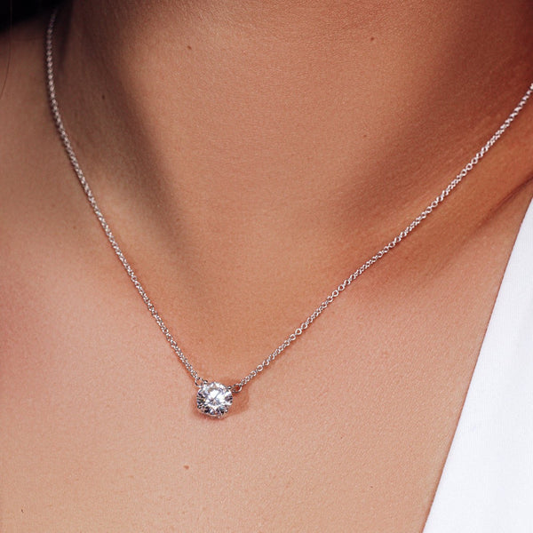 Rhodium Plated 925 Sterling Silver Moissanite Stone Solitaire Necklace