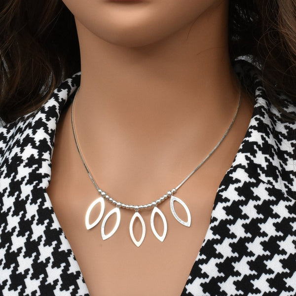 High Polish 925 Sterling Silver Multi Almond Shaped Dangle Necklace