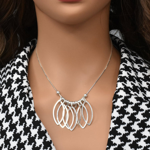 High Polish 925 Sterling Silver Multi Large Almond Shaped Necklace