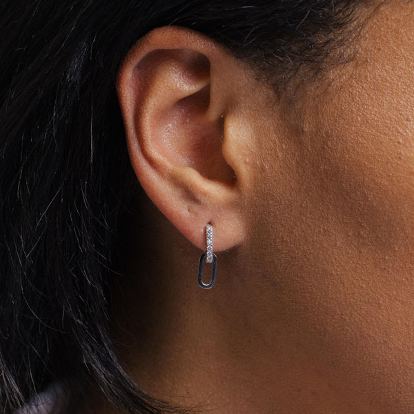925 Sterling Silver Rectangular CZ Dangling Earring