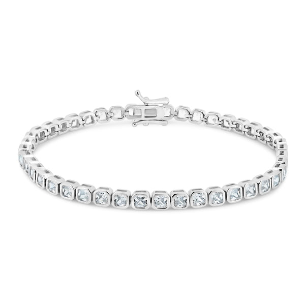 Rhodium Plated 925 Sterling Silver Square CZ 4mm Tennis Bracelet
