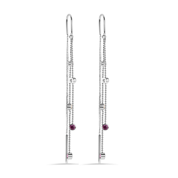 Rhodium Plated 925 Sterling Silver Three Strand Round Multi Color CZ Dangling Earring
