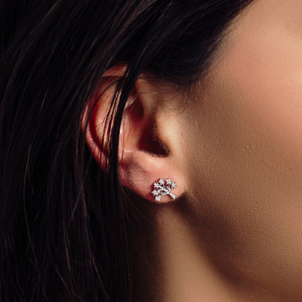 Silver 925 Rhodium Plated Tree Earrings