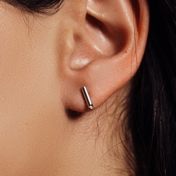 Rhodium Plated 925 Sterling Silver Minimal Bar Stud Earrings