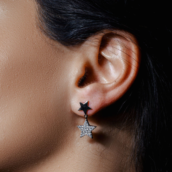 Rhodium Plated 925 Sterling Silver Star Earrings with CZ