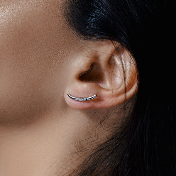 Silver 925 Rhodium Plated CZ Climbing Earrings