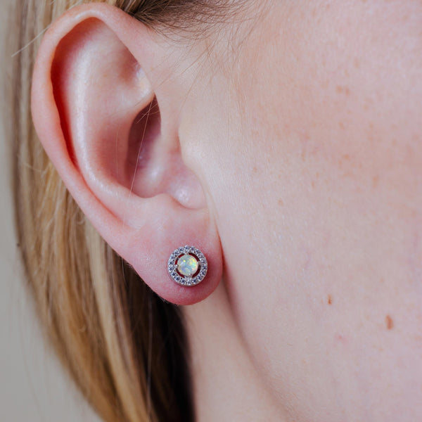 Rhodium Plated 925 Sterling Silver Clear Multi CZ Stud Earring 7.5mm