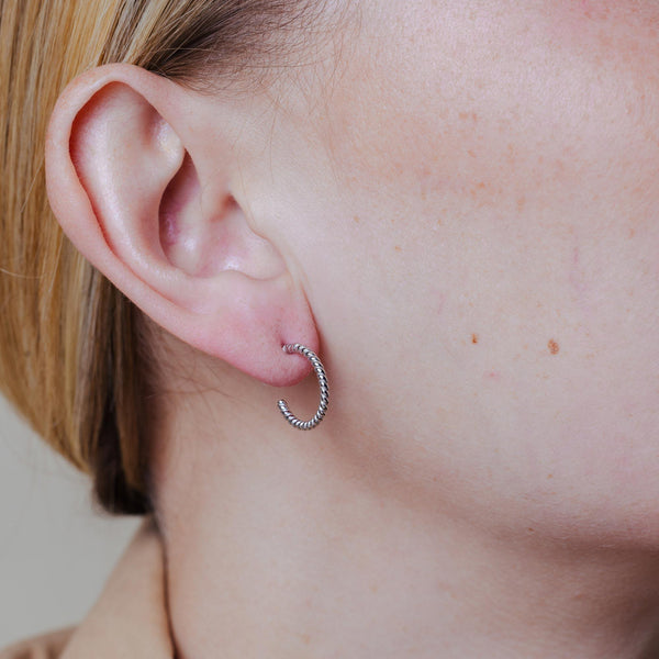 925 Sterling Silver Rope Design Semi Hoop Single