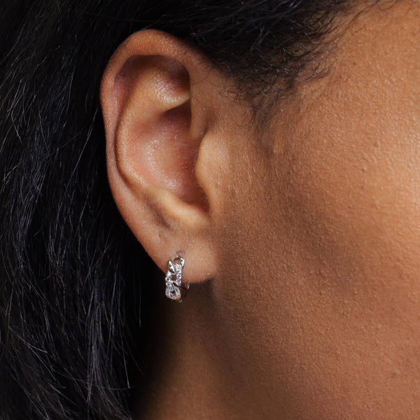 Chain Link CZ Huggie Hoop Earring 14.6mm