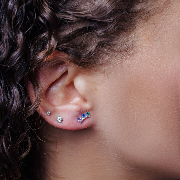 Rhodium Plated 925 Sterling Silver Multi Color Crown CZ Stud Earrings