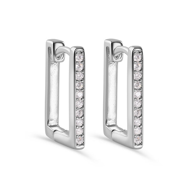 Rhodium Plated 925 Sterling Silver Square Clear CZ Latch Lock Earring