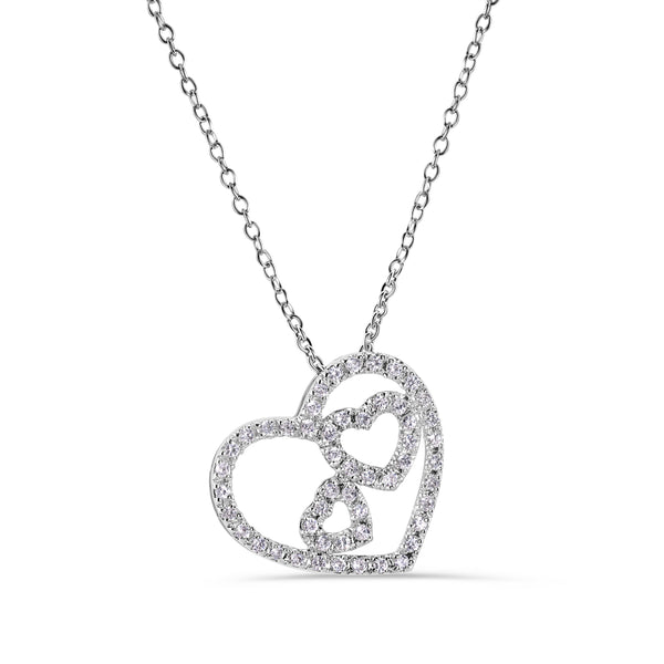 Clearance - Silver 925 Rhodium Plated Three Hearts Clear CZ Adjustable Necklace