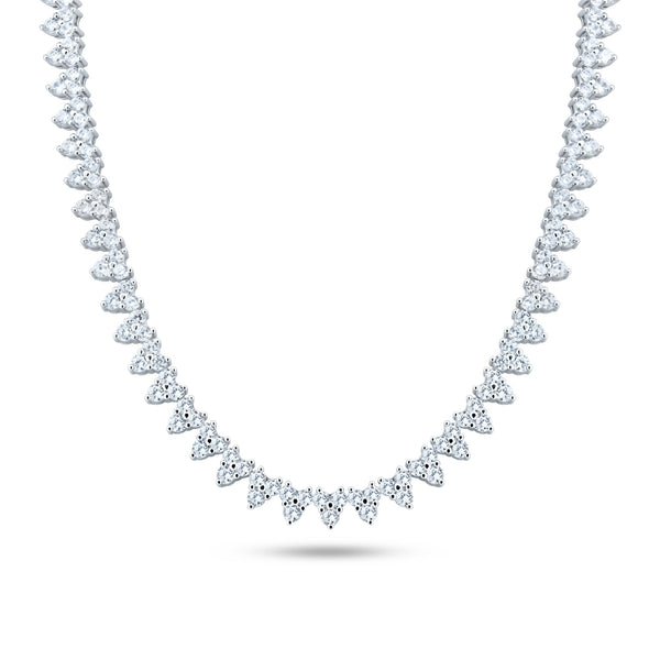 Rhodium Plated 925 Sterling Silver Multi Shape Clear CZ Tennis Necklace