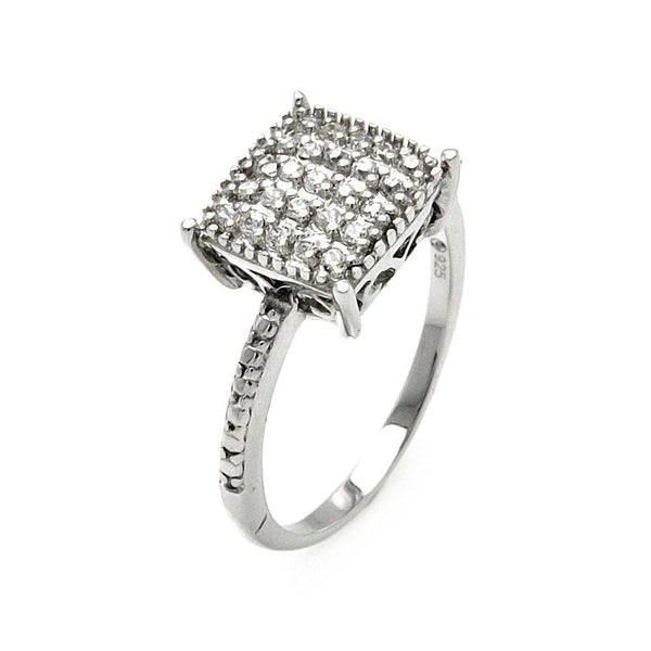 925 Sterling Silver Nickel Free Rhodium Plated Squre Top Pave Clear CZ Ring