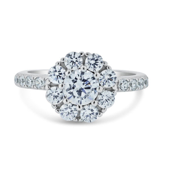 Rhodium Plated 925 Sterling Silver  Spinning Engagement CZ Encrusted Ring