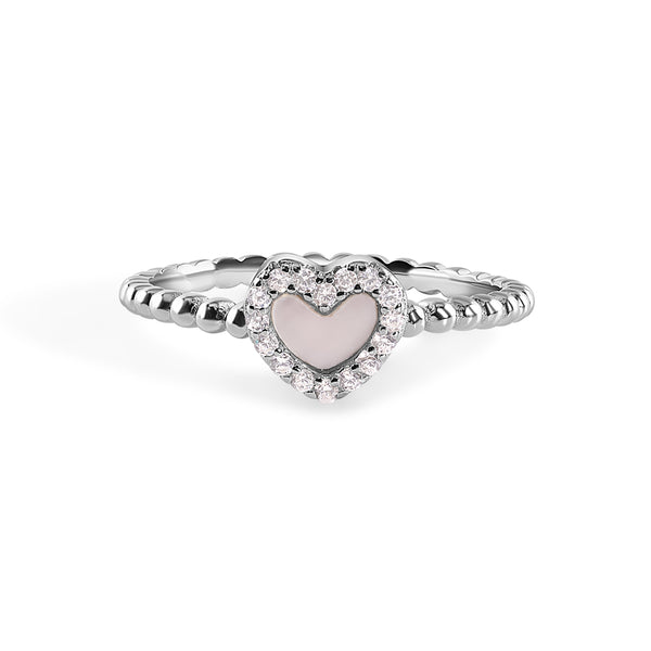 925 Sterling Silver Nickel Free Rhodium Plated Syntethic Opal Heart Clear CZ Ring
