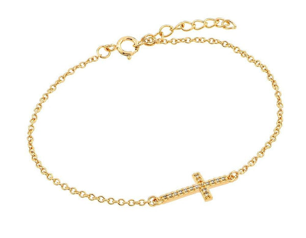 Gold Plated 925 Sterling Silver Sideways CZ Bracelet
