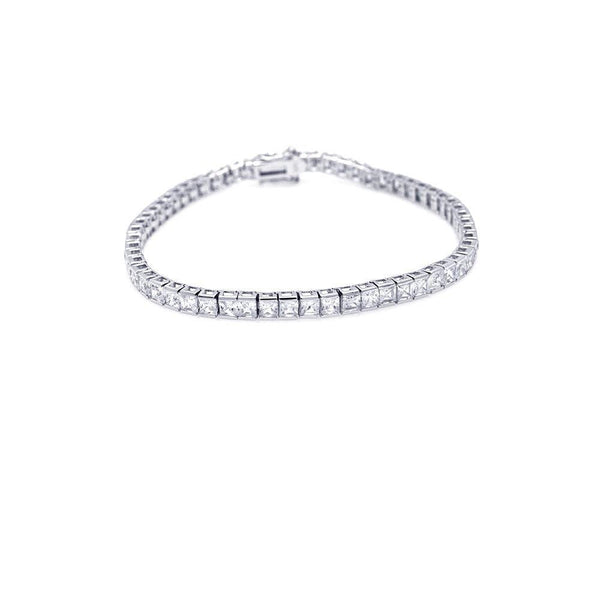 Silver 925 Rhodium Plated Square Clear CZ Tennis Bracelet