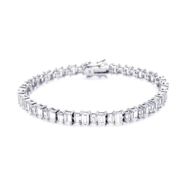 Silver 925 Rhodium Plated Rectangular Clear CZ Tennis Bracelet
