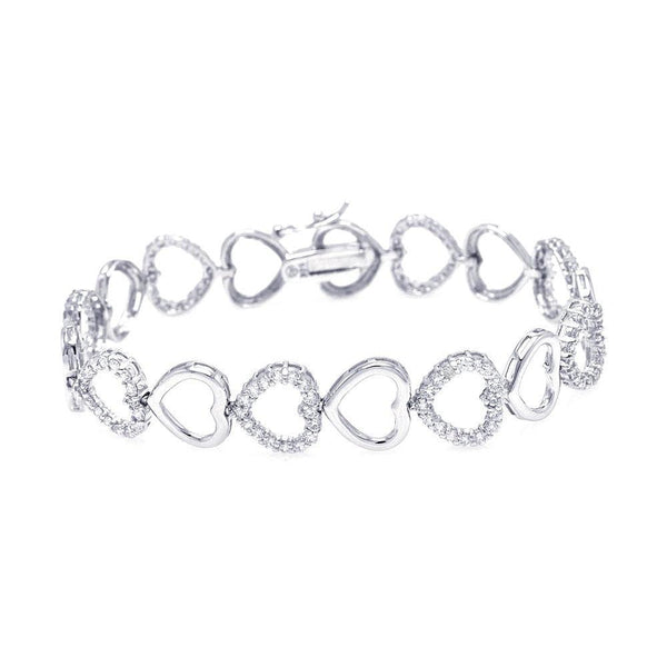Silver 925 Rhodium Plated Open Heart Clear CZ Bracelet