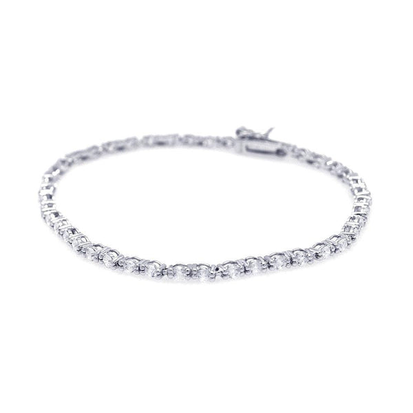Silver 925 Rhodium Plated Round Clear CZ Tennis Bracelet