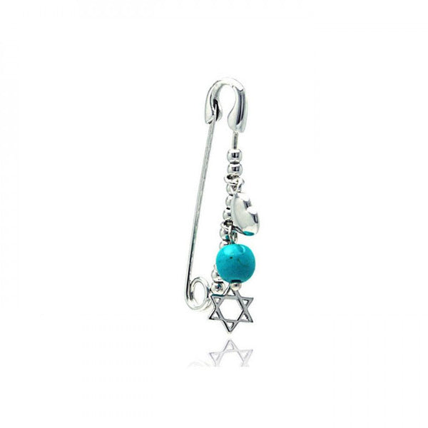 Silver 925 Rhodium Plated Beads and Star of David Pin Pendant