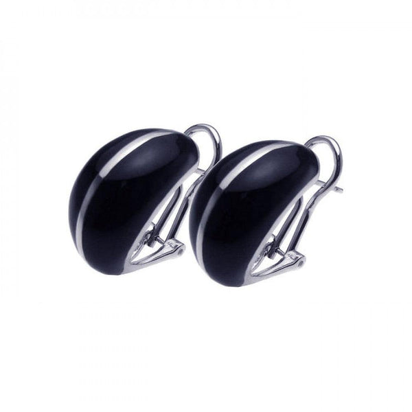 Silver 925 Rhodium Plated Black Enamel Lever Back Earrings