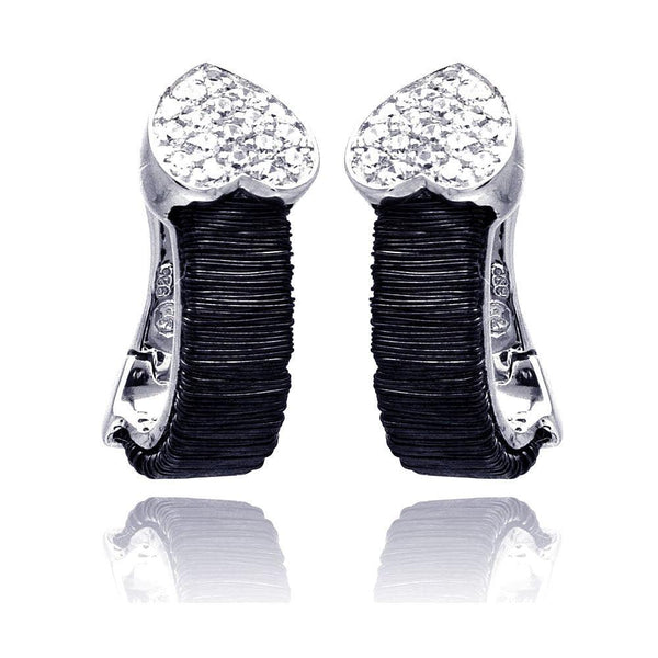 925 Rhodium Plated Heart CZ Inlay Black Onyx Lever Back Earrings