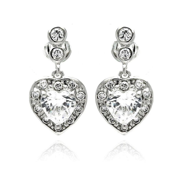 Silver 925 Rhodium Plated Heart CZ Dangling Earrings