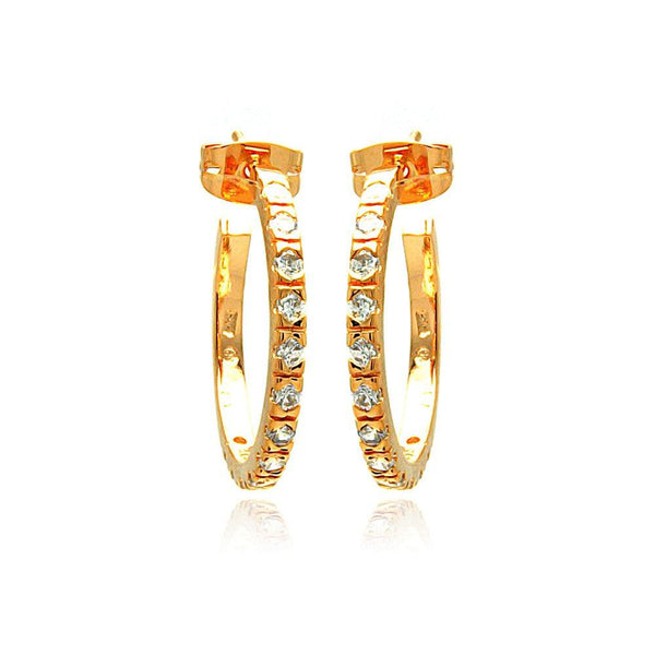 Silver 925 Rose Gold Rhodium Plated Round CZ Hoop Earrings