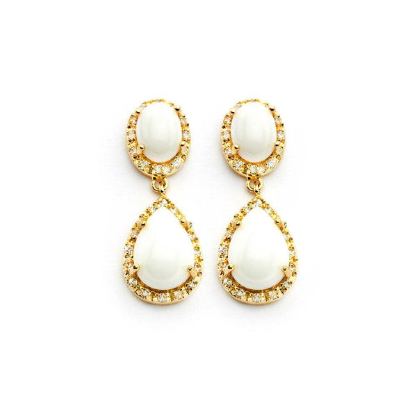 Silver 925 Gold Rhodium Plated Teardrop Pear CZ Stone Dangling Stud Earrings