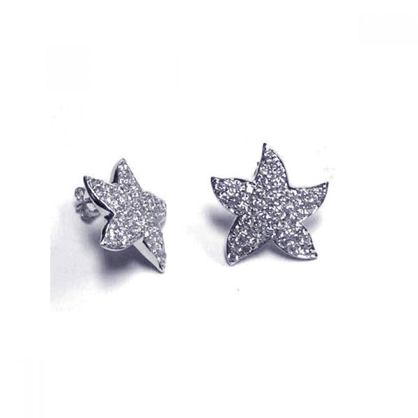 Silver 925 Rhodium Plated CZ Starfish Stud Earrings