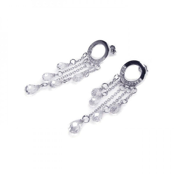 Silver 925 Rhodium Plated Tear Drop CZ Wire Dangling Earrings