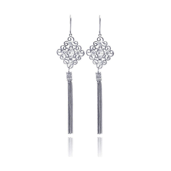 Silver 925 Rhodium Plated Chandelier CZ Multi Strand Dangling Earrings