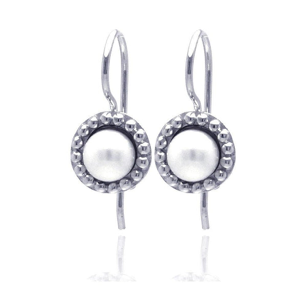 Silver 925 Rhodium Plated Round CZ Fresh Water Pearl Hook Earrings