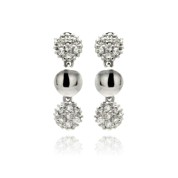 Silver 925 Rhodium Plated Round Cluster CZ Dangling Stud Earrings