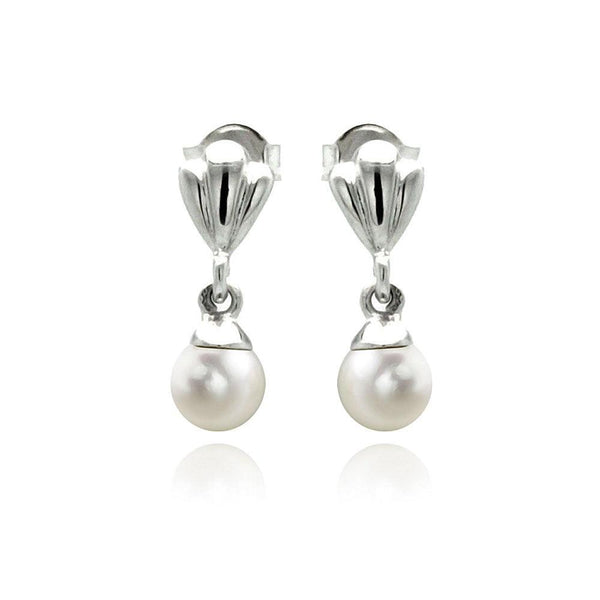 Silver 925 Rhodium Plated Synthetic Pearl Dangling Stud Earrings